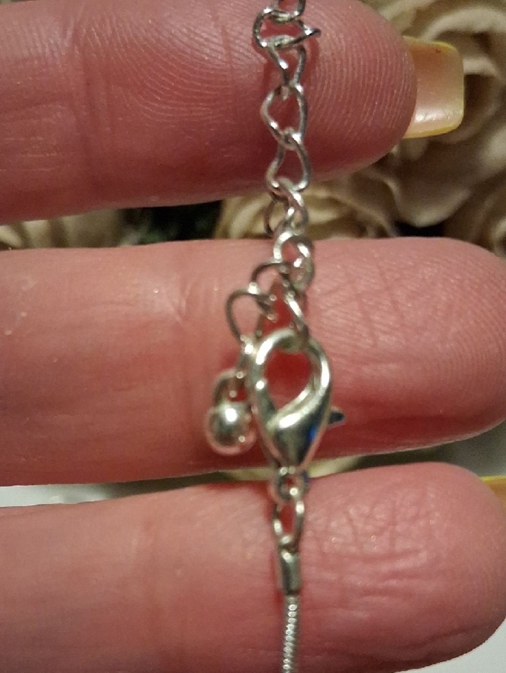 Silver Necklace with Bright Blue Oval Cats Eye Pendant 16-22" Adjustable - Picture 6 of 9